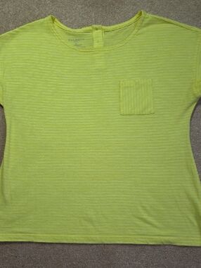 Talbots Lemon Yellow Striped Chest Pocket Tee